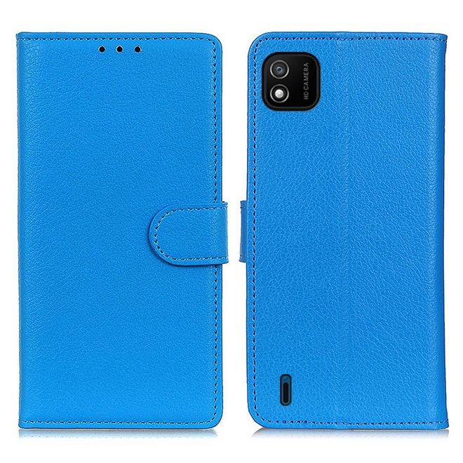 Wiko Y62 Handy Hülle - Litchi Leder Bookcover Series - blau