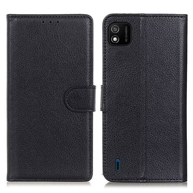 Wiko Y62 Handy Hülle - Litchi Leder Bookcover Series - schwarz