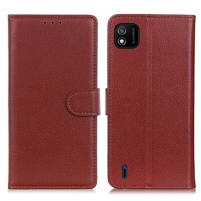 Wiko Y62 Handy Hülle - Litchi Leder Bookcover Series - braun