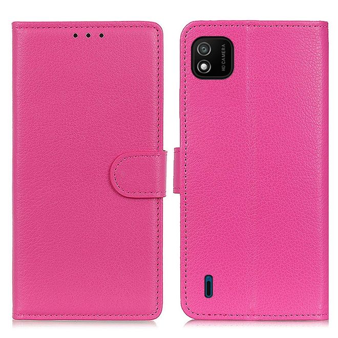 Wiko Y62 Handy Hülle - Litchi Leder Bookcover Series - rosa