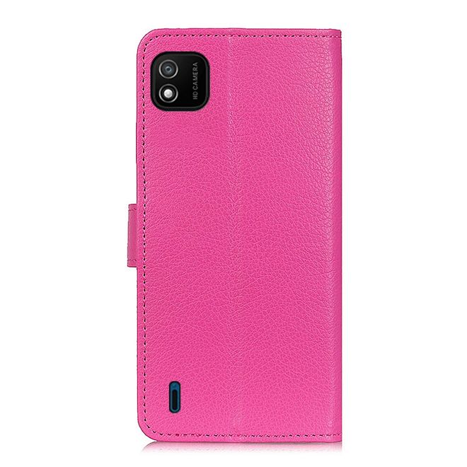 Wiko Y62 Handy Hülle - Litchi Leder Bookcover Series - rosa