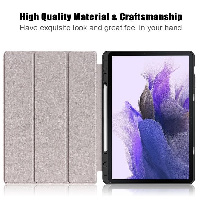 Samsung Galaxy Tab S7 FE Hülle - Dreifach faltbares Case aus Leder - Baum mit Blüten