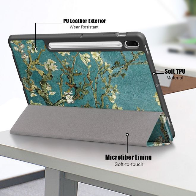 Samsung Galaxy Tab S7 FE Hülle - Dreifach faltbares Case aus Leder - Baum mit Blüten