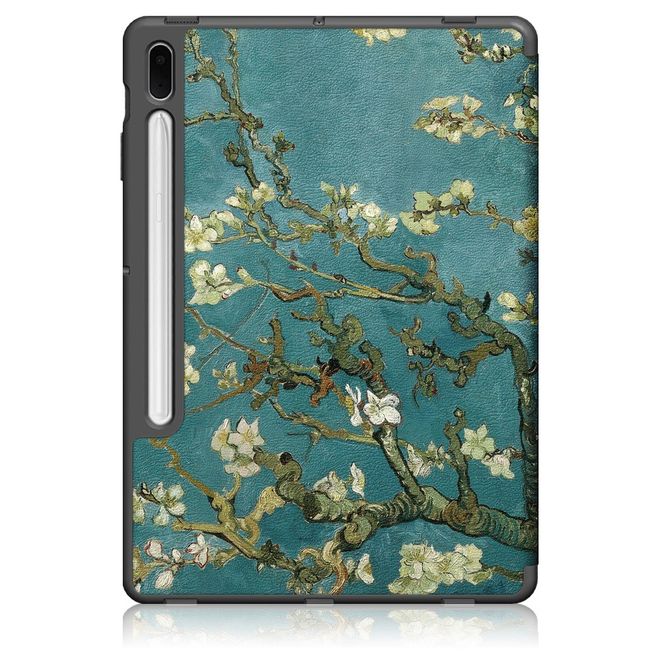 Samsung Galaxy Tab S7 FE Hülle - Dreifach faltbares Case aus Leder - Baum mit Blüten