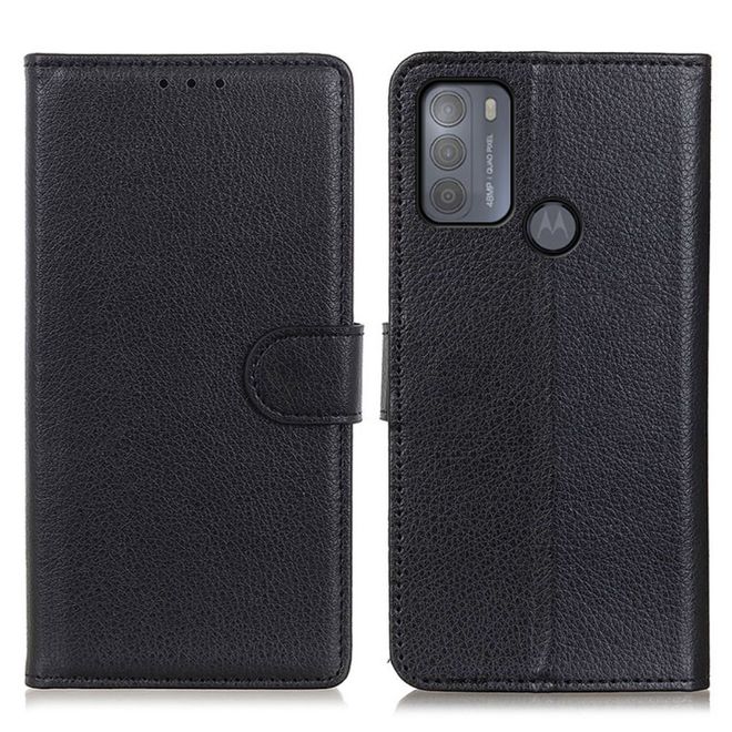 Motorola Moto G50 Handy Hülle - Litchi Leder Bookcover Series - schwarz