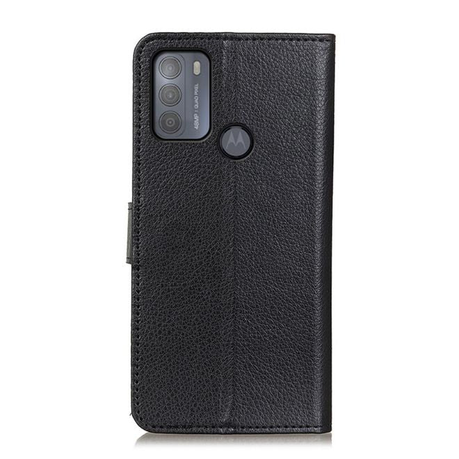 Motorola Moto G50 Handy Hülle - Litchi Leder Bookcover Series - schwarz