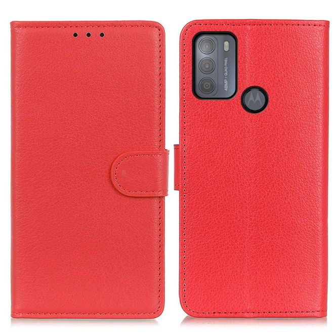 Motorola Moto G50 Handy Hülle - Litchi Leder Bookcover Series - rot