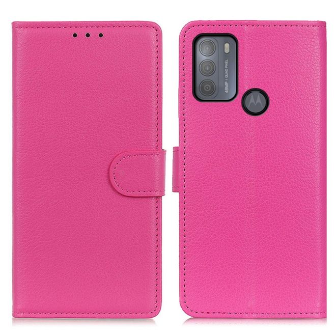 Motorola Moto G50 Handy Hülle - Litchi Leder Bookcover Series - rosa