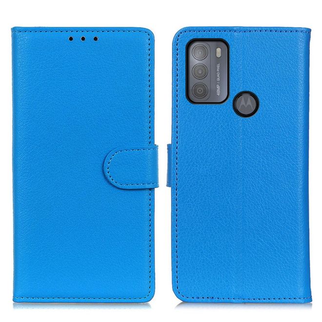 Motorola Moto G50 Handy Hülle - Litchi Leder Bookcover Series - blau