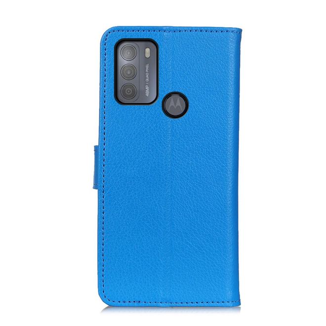 Motorola Moto G50 Handy Hülle - Litchi Leder Bookcover Series - blau