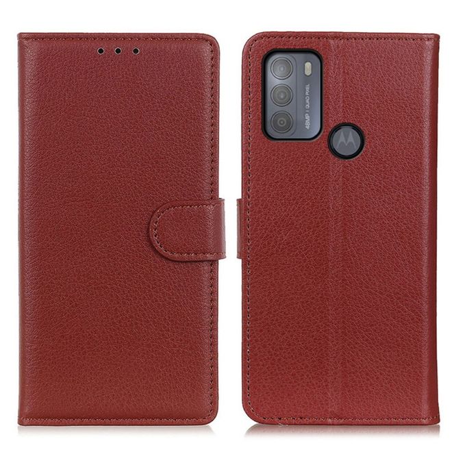 Motorola Moto G50 Handy Hülle - Litchi Leder Bookcover Series - braun