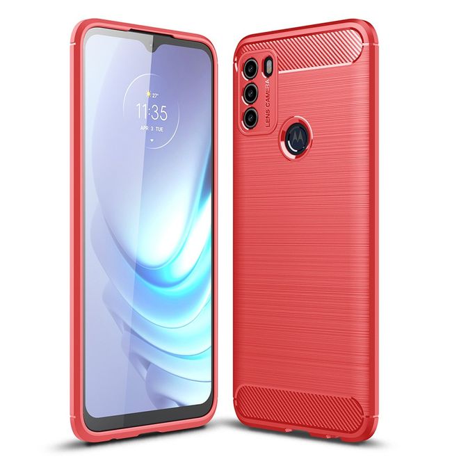 Motorola Moto G50 Handyhülle - Carbon Fiber TPU Softcase Series - rot