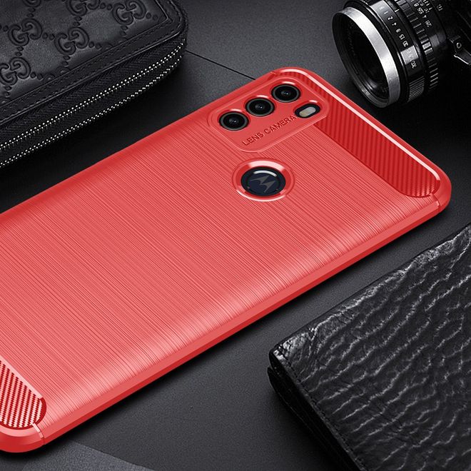 Motorola Moto G50 Handyhülle - Carbon Fiber TPU Softcase Series - rot