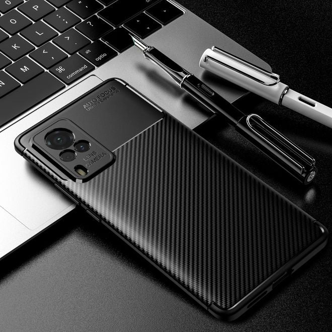 Vivo X60 Pro 5G Handyhülle - Carbon Fiber TPU Softcase Series - schwarz