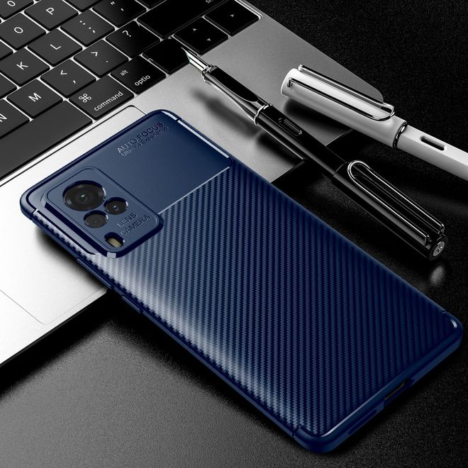Vivo X60 Pro 5G Handyhülle - Carbon Fiber TPU Softcase Series - blau