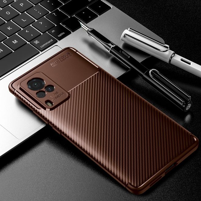Vivo X60 Pro 5G Handyhülle - Carbon Fiber TPU Softcase Series - braun