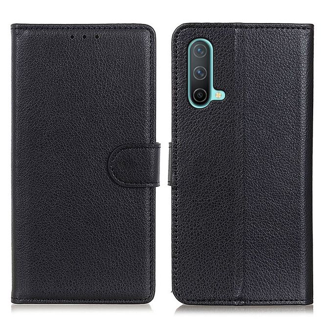 OnePlus Nord CE Handy Hülle - Litchi Leder Bookcover Series - schwarz