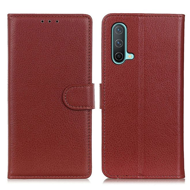OnePlus Nord CE Handy Hülle - Litchi Leder Bookcover Series - braun