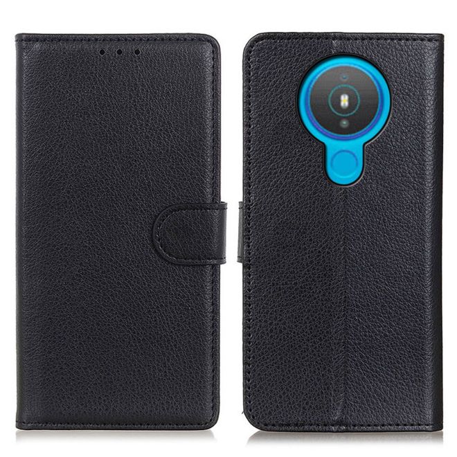 Nokia 1.4 Handy Hülle - Litchi Leder Bookcover Series - schwarz