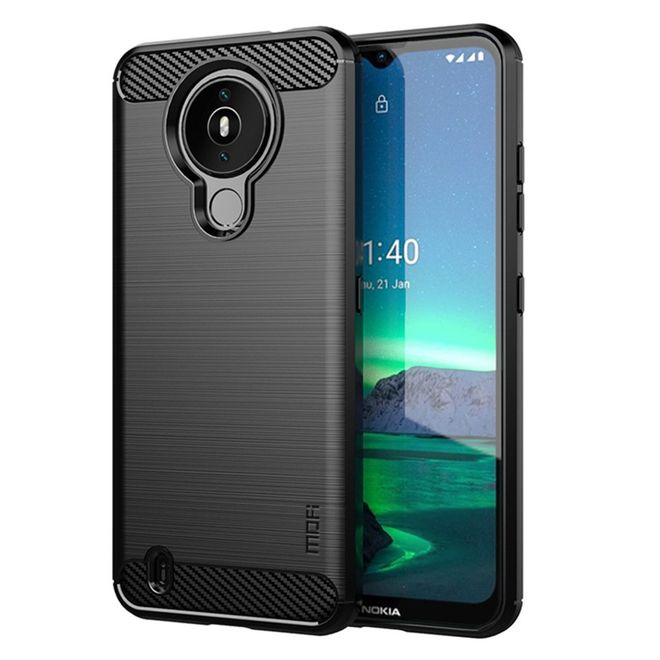 Mofi - Nokia 1.4 Hülle - TPU Softcase - Carbon Fiber Series - schwarz