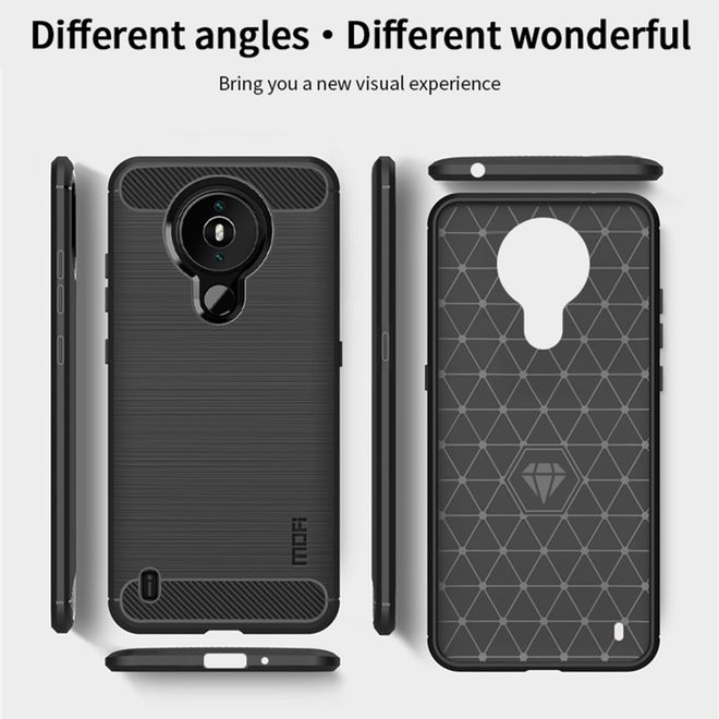 Mofi - Nokia 1.4 Hülle - TPU Softcase - Carbon Fiber Series - schwarz