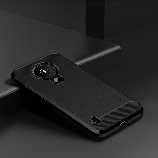 Mofi - Nokia 1.4 Hülle - TPU Softcase - Carbon Fiber Series - schwarz