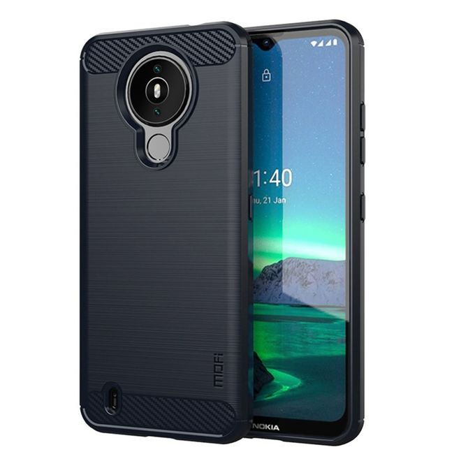 Mofi - Nokia 1.4 Hülle - TPU Softcase - Carbon Fiber Series - blau