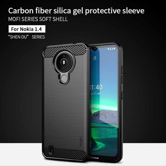 Mofi - Nokia 1.4 Hülle - TPU Softcase - Carbon Fiber Series - blau