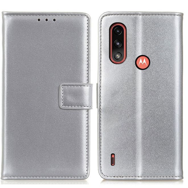 Motorola Moto E7 Power Handy Hülle - Classic II Leder Bookcover Series - silber