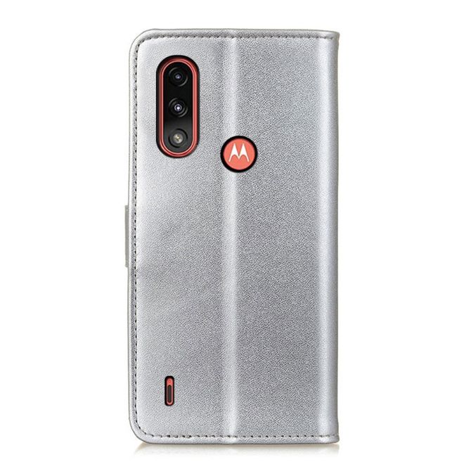 Motorola Moto E7 Power Handy Hülle - Classic II Leder Bookcover Series - silber
