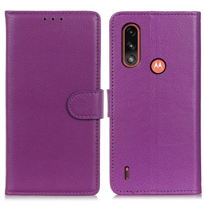 Motorola Moto E7 Power Handy Hülle - Litchi Leder Bookcover Series - purpur