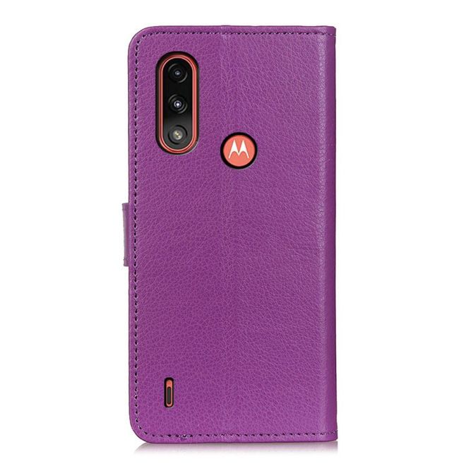 Motorola Moto E7 Power Handy Hülle - Litchi Leder Bookcover Series - purpur