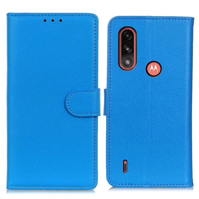 Motorola Moto E7 Power Handy Hülle - Litchi Leder Bookcover Series - blau