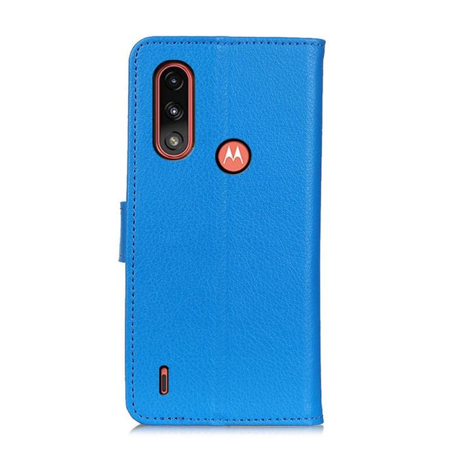 Motorola Moto E7 Power Handy Hülle - Litchi Leder Bookcover Series - blau