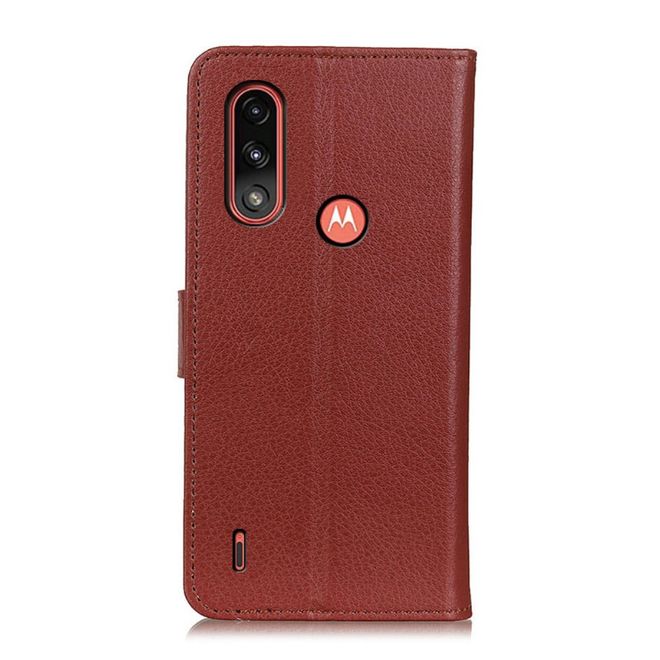 Motorola Moto E7 Power Handy Hülle - Litchi Leder Bookcover Series - braun
