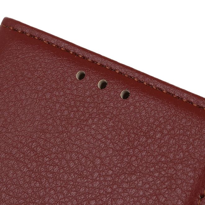 Motorola Moto E7 Power Handy Hülle - Litchi Leder Bookcover Series - braun
