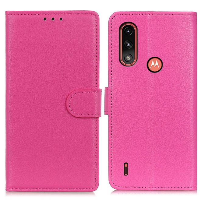 Motorola Moto E7 Power Handy Hülle - Litchi Leder Bookcover Series - rosa