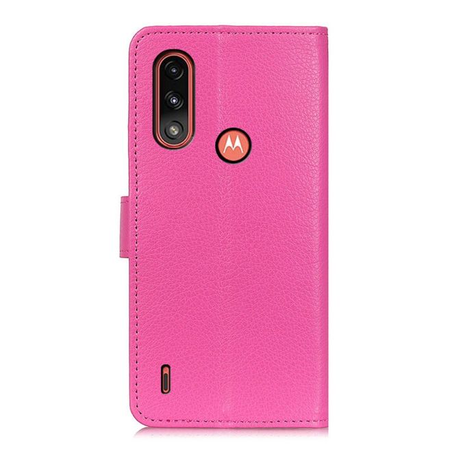 Motorola Moto E7 Power Handy Hülle - Litchi Leder Bookcover Series - rosa