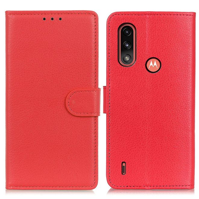 Motorola Moto E7 Power Handy Hülle - Litchi Leder Bookcover Series - rot