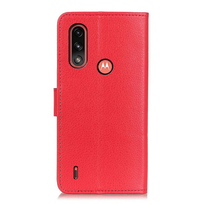 Motorola Moto E7 Power Handy Hülle - Litchi Leder Bookcover Series - rot