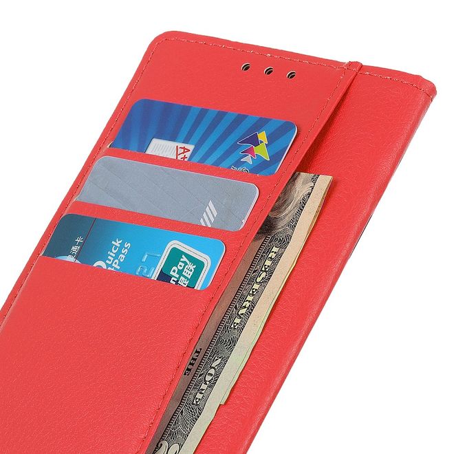 Motorola Moto E7 Power Handy Hülle - Litchi Leder Bookcover Series - rot