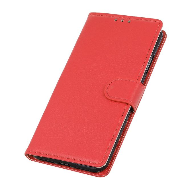 Motorola Moto E7 Power Handy Hülle - Litchi Leder Bookcover Series - rot