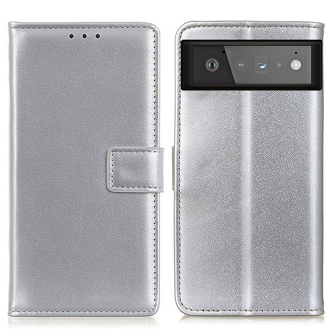 Google Pixel 6 Handy Hülle - Classic II Leder Bookcover Series - silber