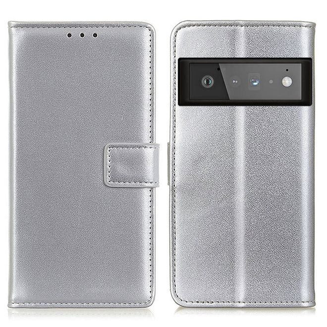 Google Pixel 6 Pro Handy Hülle - Classic II Leder Bookcover Series - silber