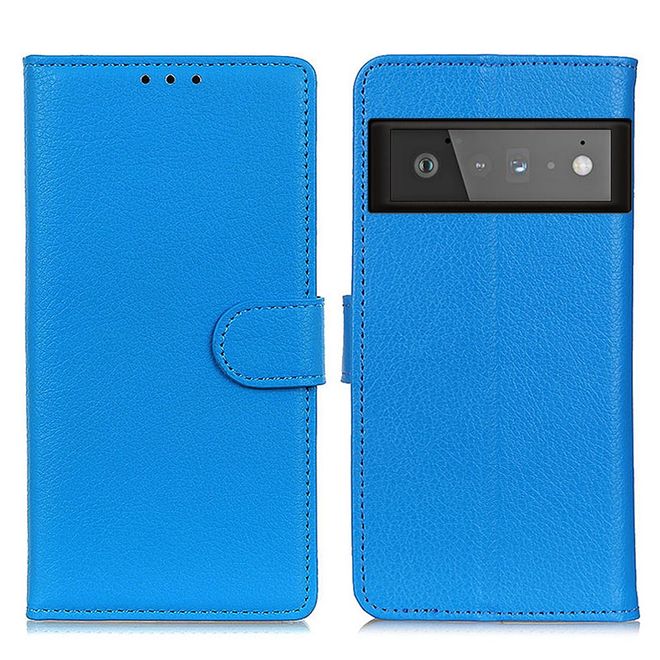 Google Pixel 6 Pro Handy Hülle - Litchi Leder Bookcover Series - blau