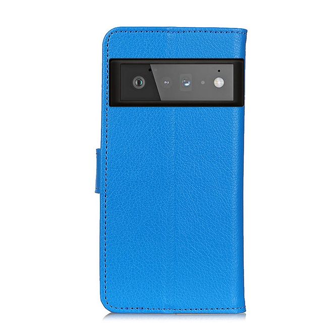 Google Pixel 6 Pro Handy Hülle - Litchi Leder Bookcover Series - blau