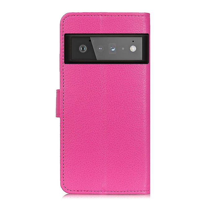 Google Pixel 6 Pro Handy Hülle - Litchi Leder Bookcover Series - rosa