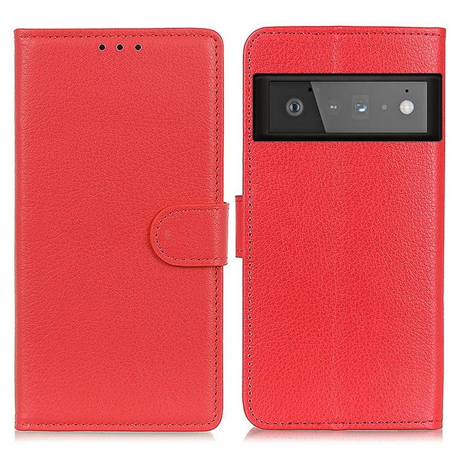 Google Pixel 6 Pro Handy Hülle - Litchi Leder Bookcover Series - rot