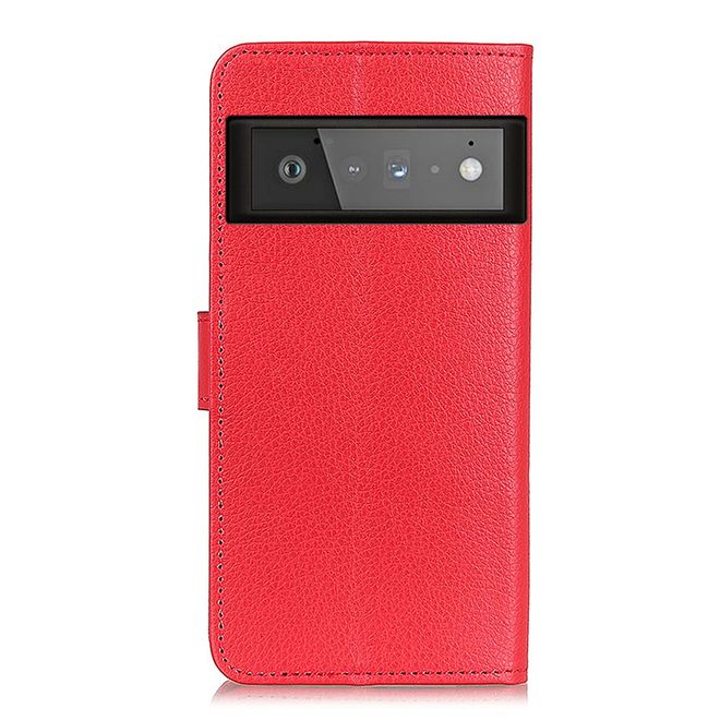 Google Pixel 6 Pro Handy Hülle - Litchi Leder Bookcover Series - rot