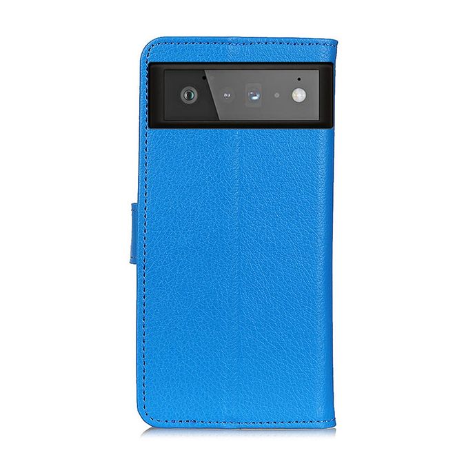 Google Pixel 6 Handy Hülle - Litchi Leder Bookcover Series - blau